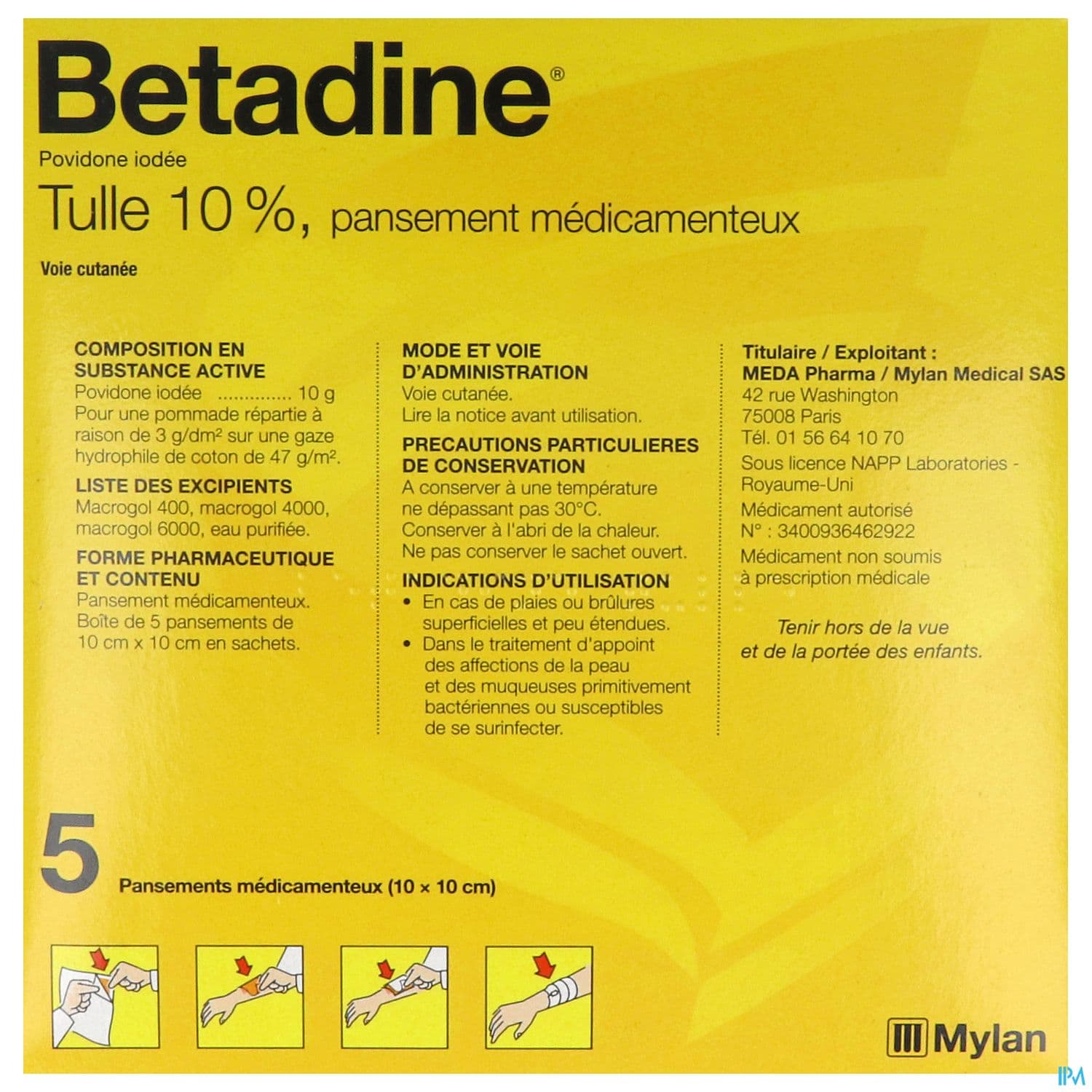 Betadine Tulle 10% Pansement Medicamenteux 5