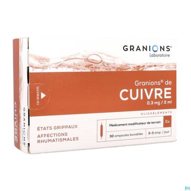 Granions Cuivre 0mg3/2ml Solution Buvable Ampoule 2ml 30