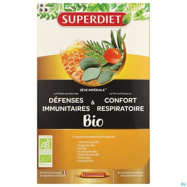 Superdiet Immunite Et Respiration Bio Ampoule Buvable 15ml 20