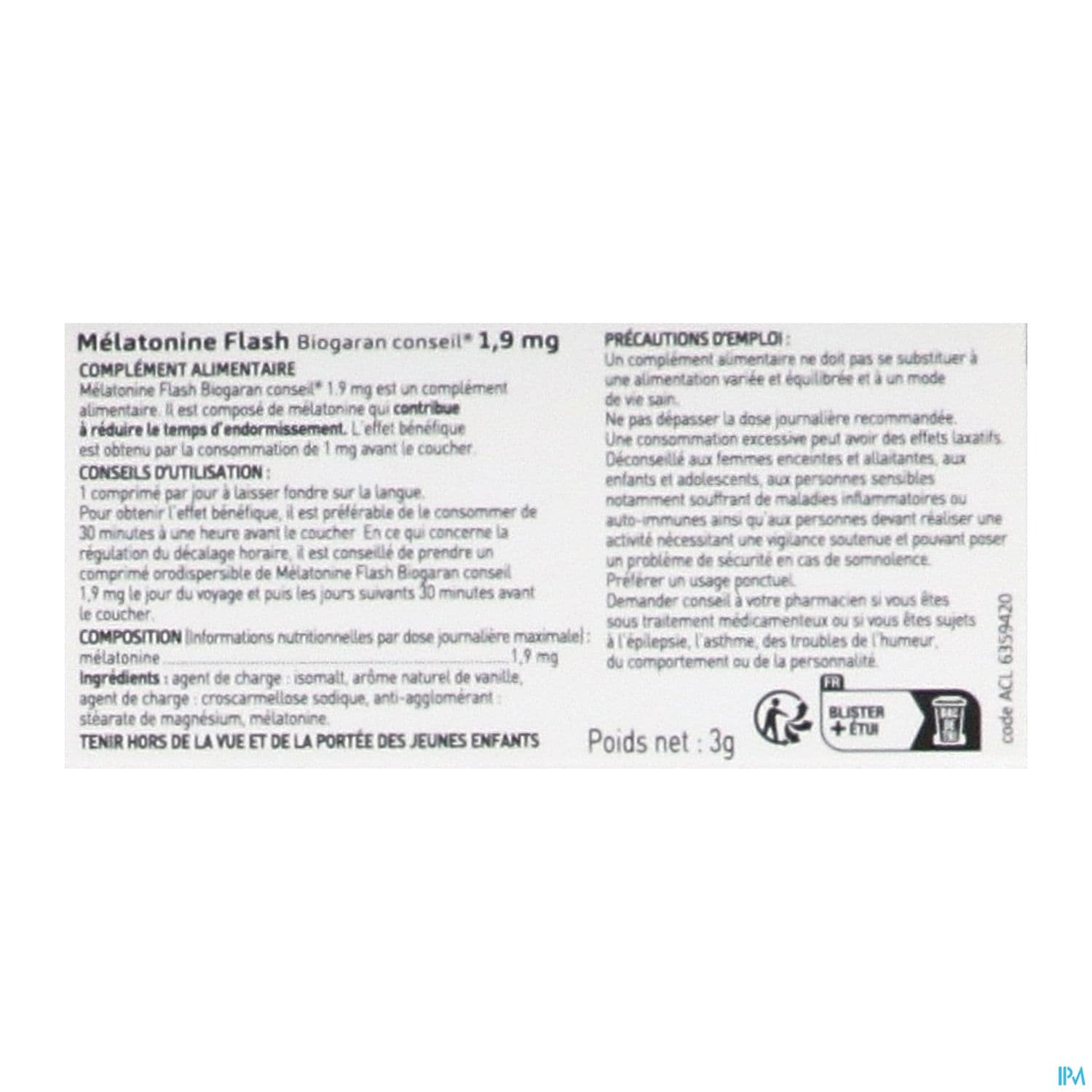 BIOGARAN MELATONINE FLASH 1,9MG 30