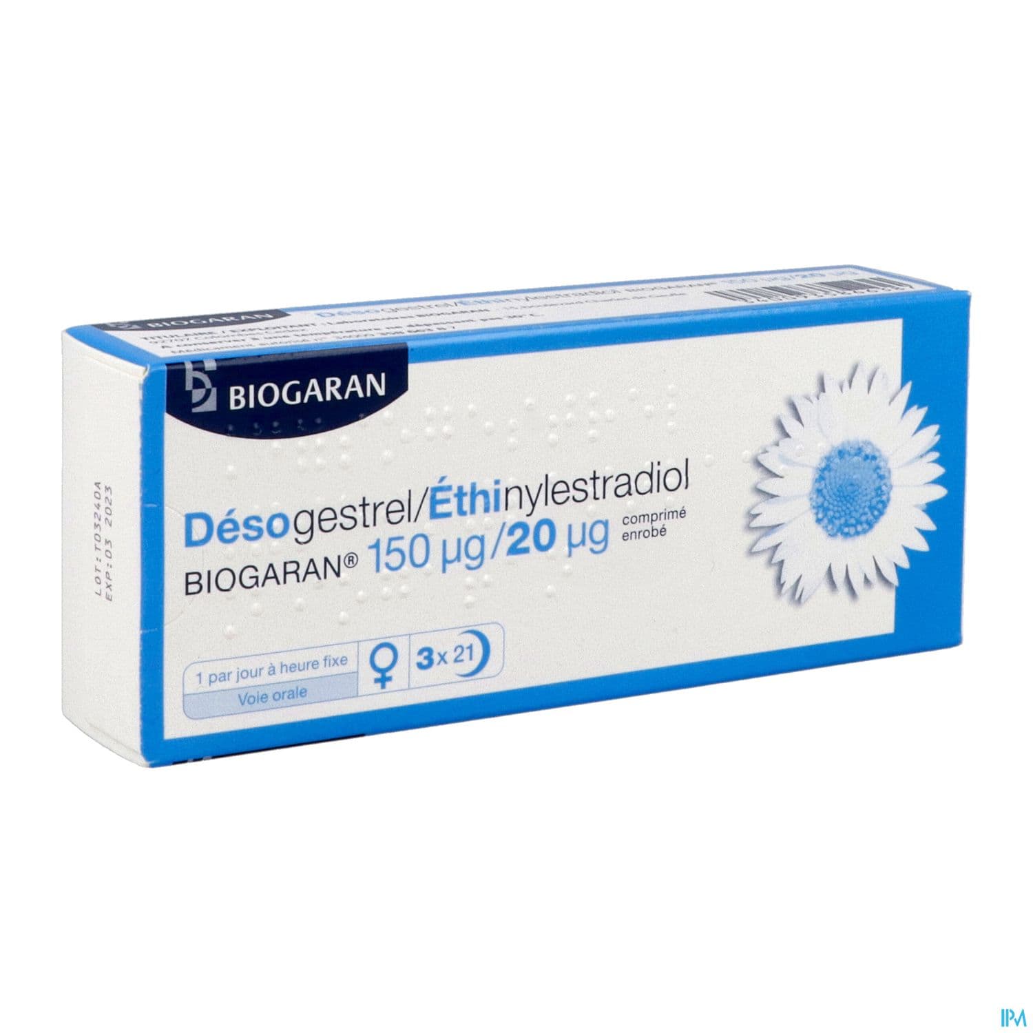 Desogestrel Ethinylestradiol Biogaran 150/20mcg Comprime 21 X3