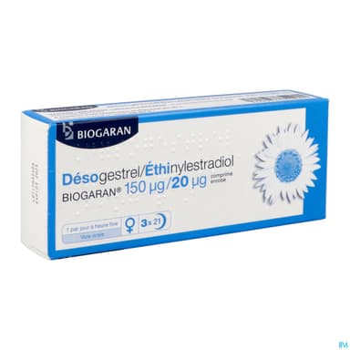 Desogestrel Ethinylestradiol Biogaran 150/20mcg Comprime 21 X3
