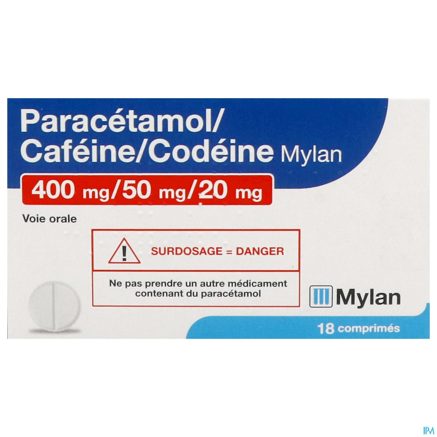 Paracetamol Cafeine Codeine Mylan 400mg/50mg/20mg Comprime 18
