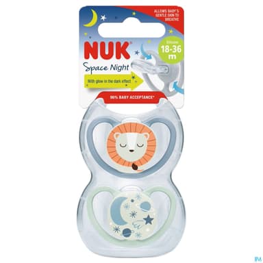 Nuk Sucette Silicone Space 18/36m Nuit Garcon X2