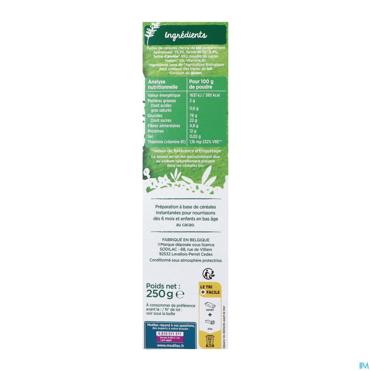 MODILAC CEREALE BIO CACAO 250G