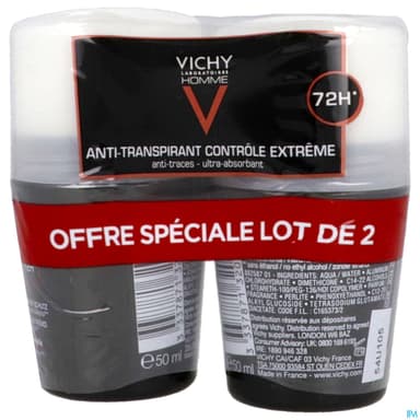 Vichy Homme Antitranspirant Bille Antitrace 72h 50ml X2