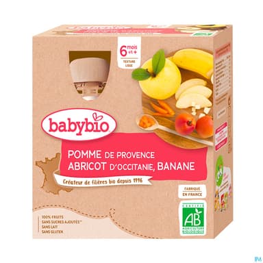 BABYBIO GOURD POM/ABR/BAN 4X90