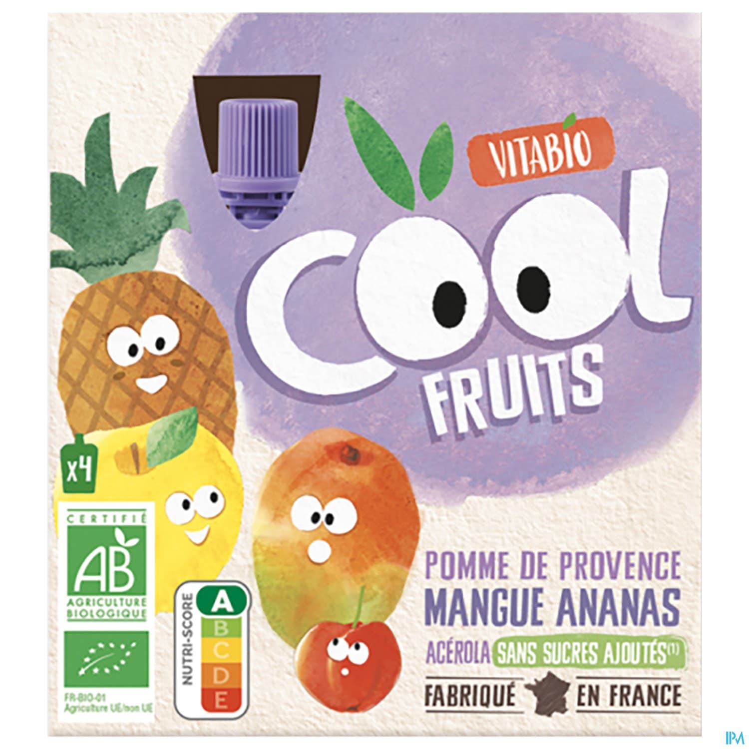 Cool Vitabio Fruits Pomme De France Mangue Ananas Gourde 90g X4