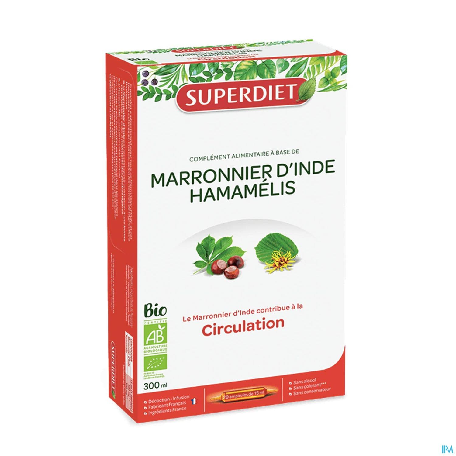 Superdiet Marronnier D'inde Hamamelis Bio Ampoule Buvable 15ml 20
