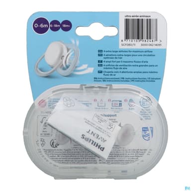 Avent Sucette Ultra Air Mixte Animaux 0/6mois Scf080/11 X2