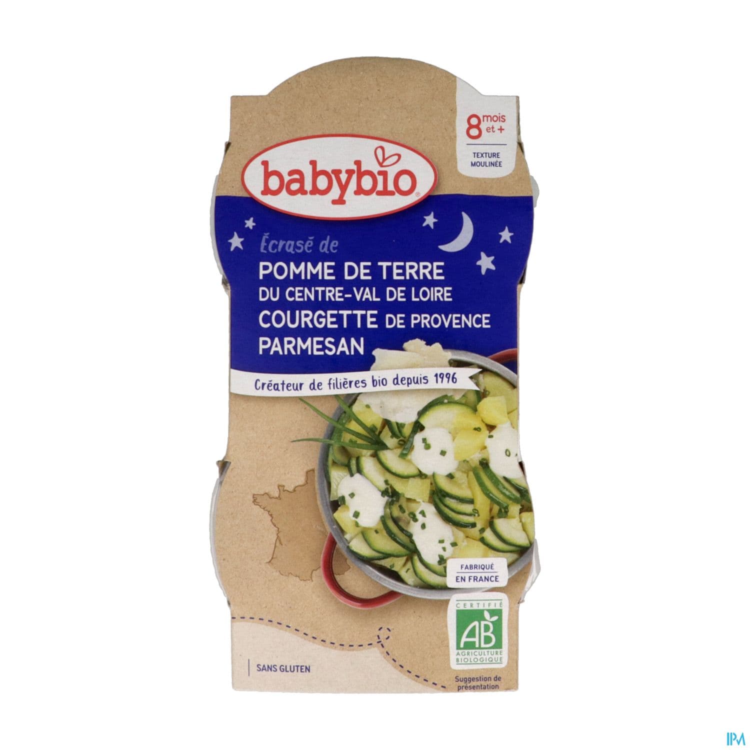 Babybio Bonne Nuit Pommes De Terre Du Val De Loire Courgette De Notre Ferme Parmesan Aop 8m 200g X2