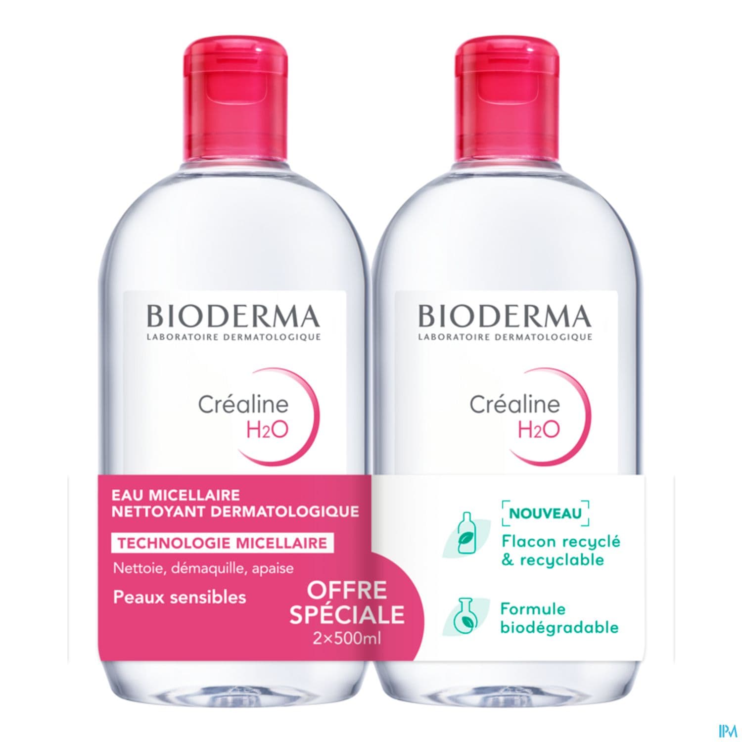 Bioderma Crealine H2o Eau Micellaire Nettoyante 500ml X2