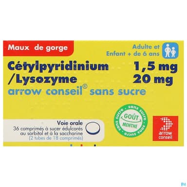 Cetylpyridinium Lysozyme Arrow Conseil Sans Sucre Comprime A Sucer 36