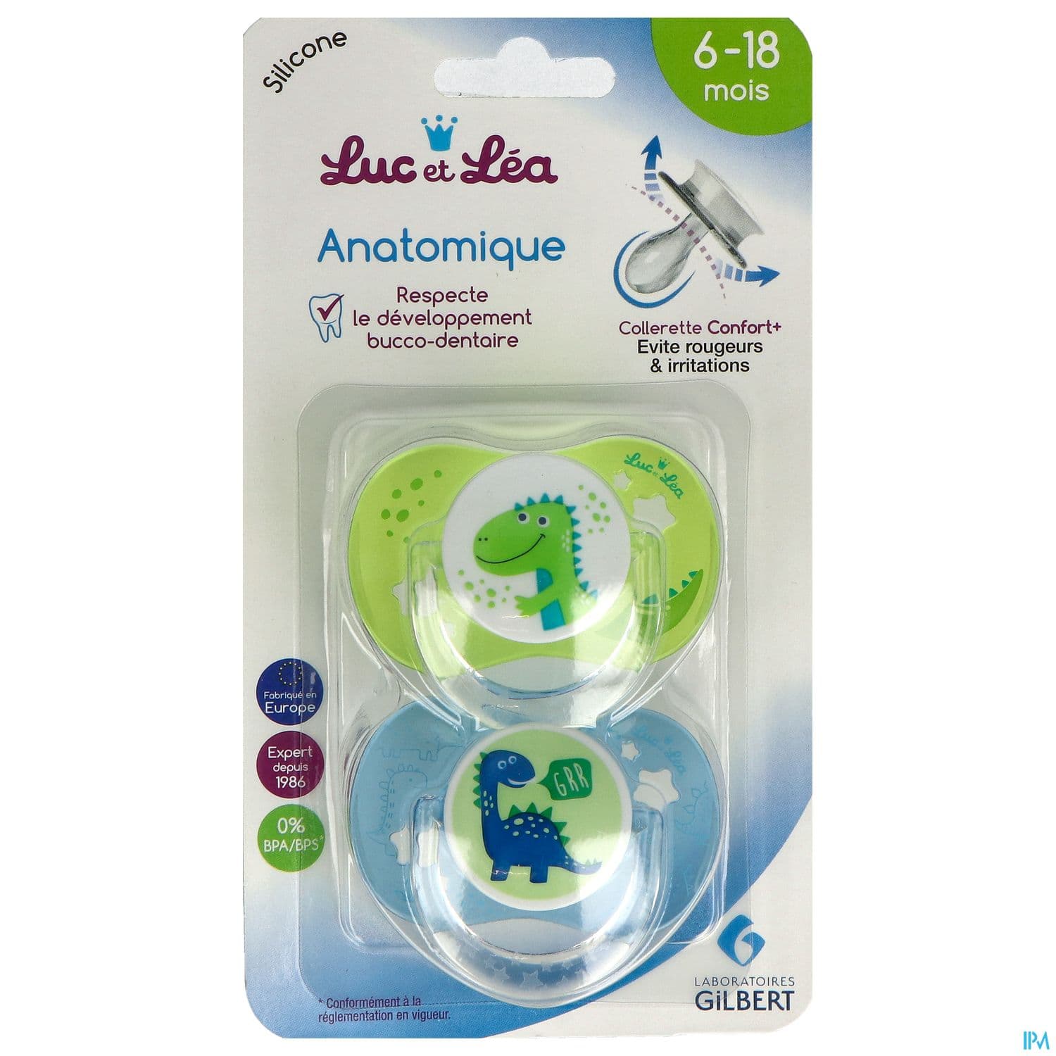 Luc Et Lea Sucette Anatomique Symetrique Dinosaures 6/18m X2
