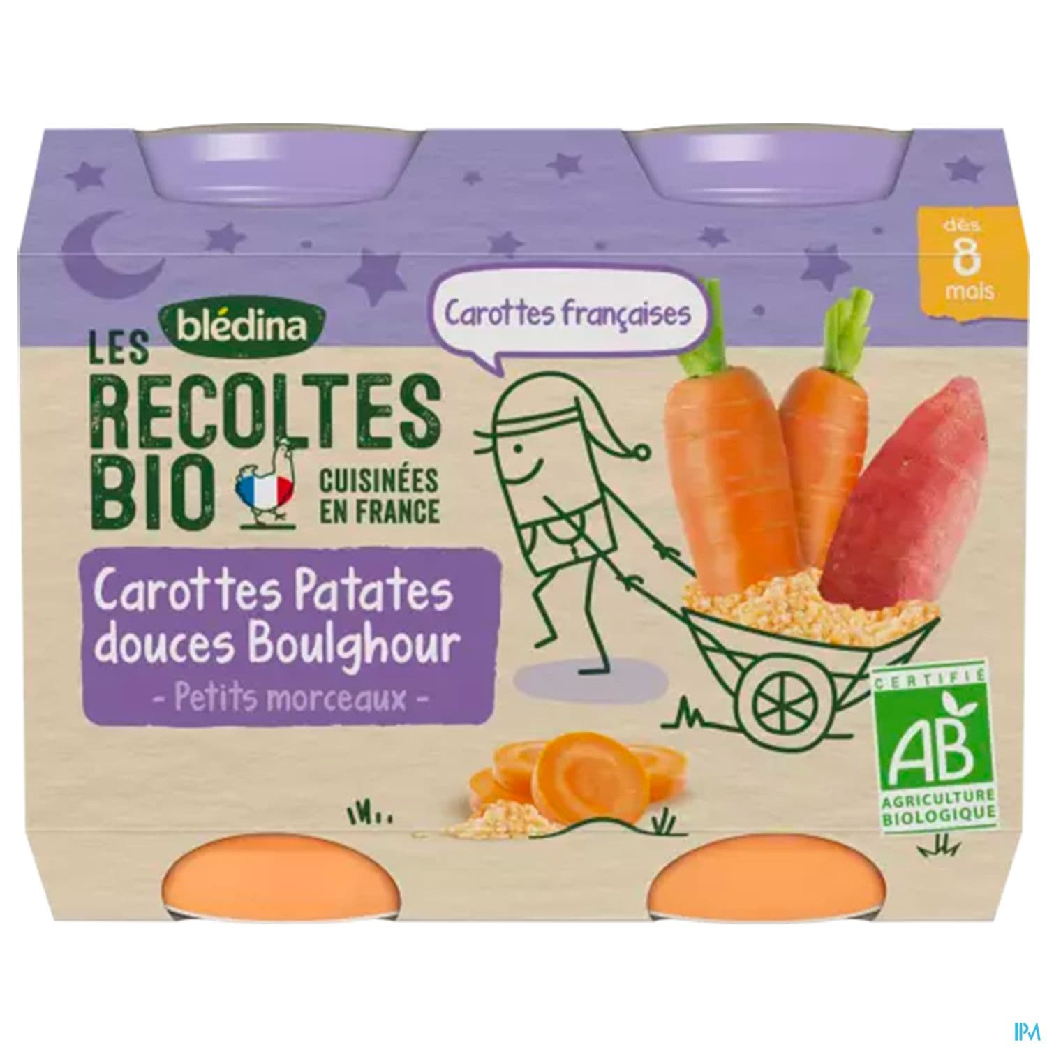Bledina Les Recoltes Bio Pot Carotte Patate Douce Boulgour 200g X2