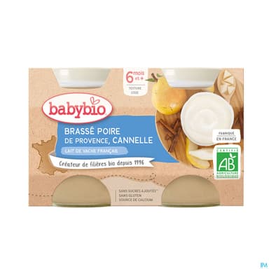 Babybio Brasse Au Lait De Vache Francais Poire De Provence Canelle 6m 130g X2