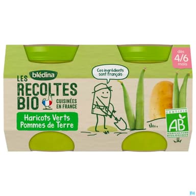 Bledina Les Recoltes Bio Pot Haricot Pommes De Terre 130g X2