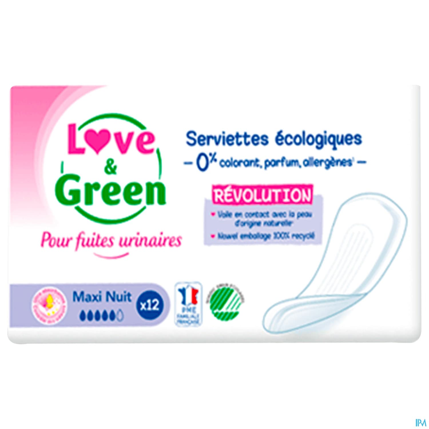 Love Green Serviettes Incontinence Hypoallergeniques Nuit X12