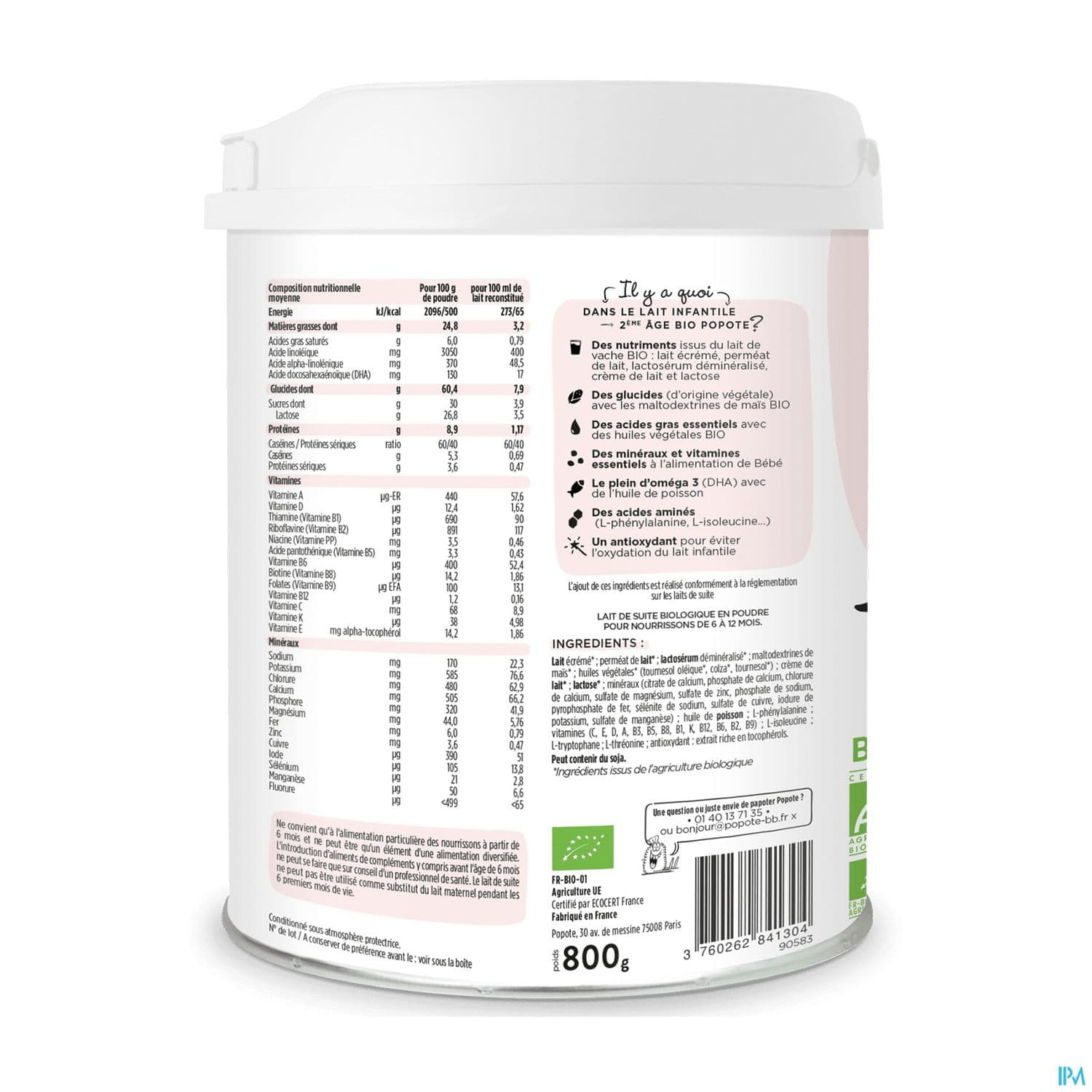 Popote Lait Infantile 2eme Age Bio 800g