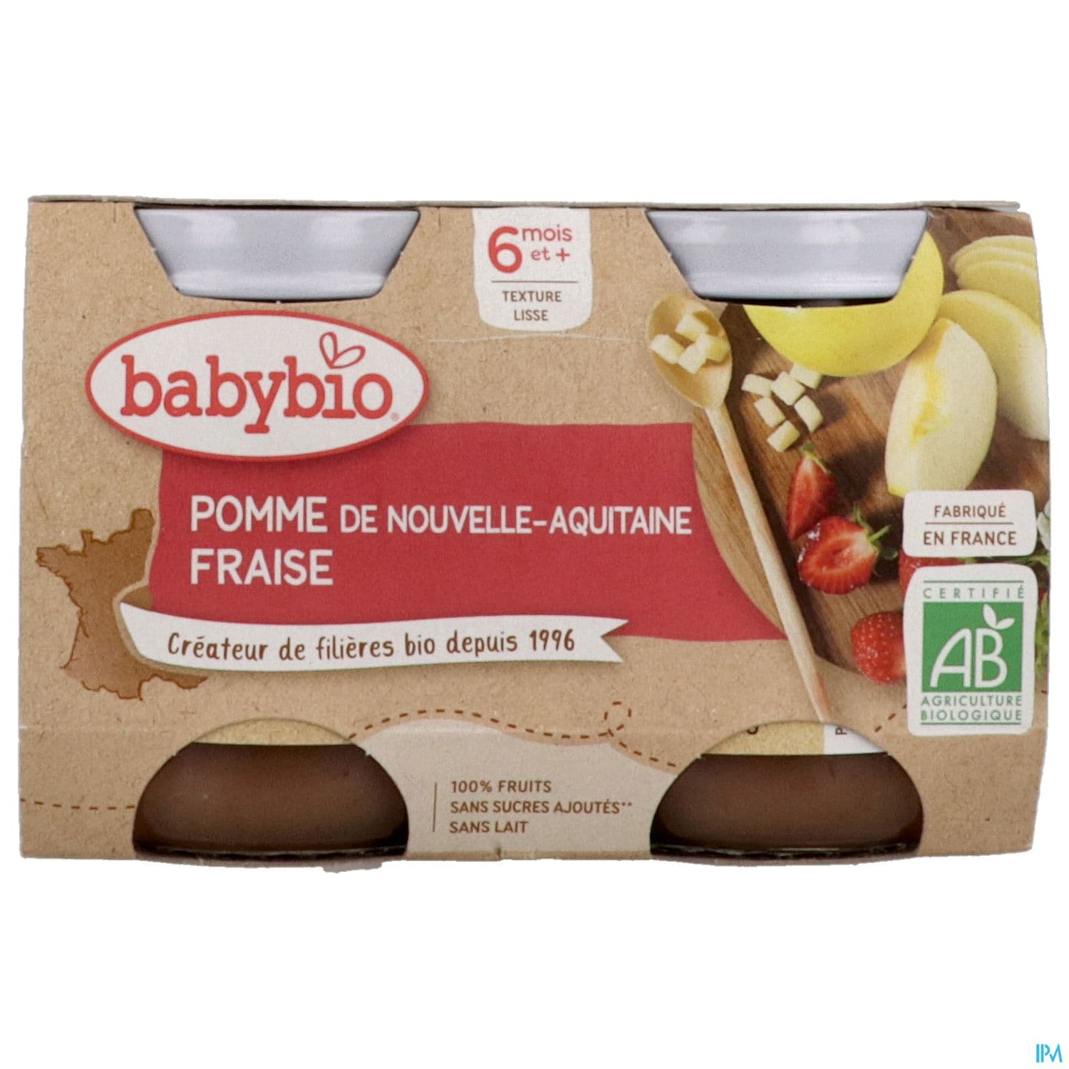 BABYBIO POMME/FRAISE 2X130G