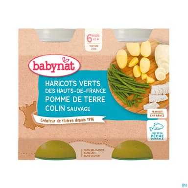 Babybio Babynat Haricots Verts De Vendee Pomme De Terre Colin Sauvage 6m 200g X2