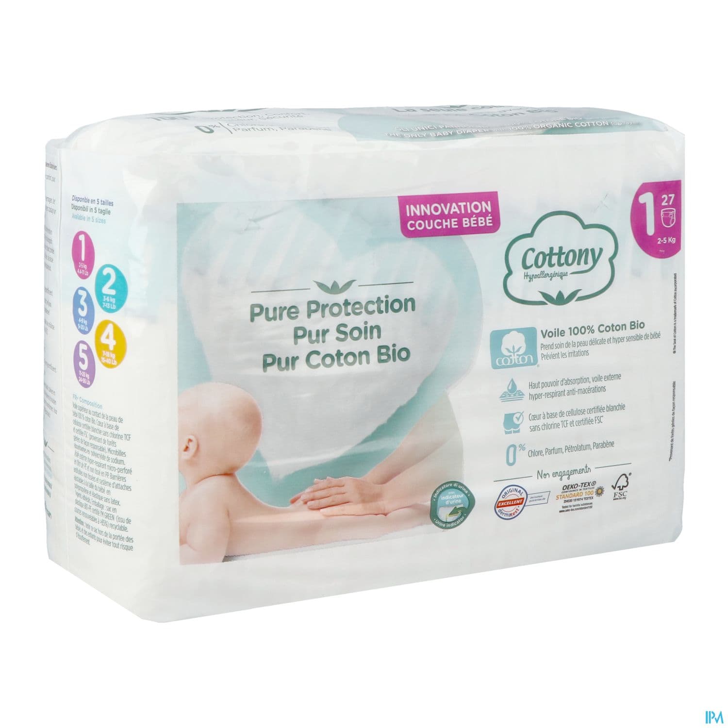 Cottony Couche Pour Bebe Coton Bio T1 2/5kg 27