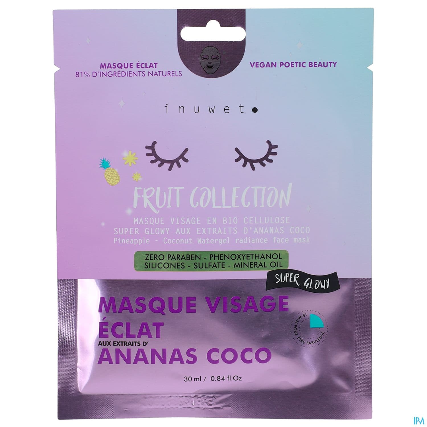 Inuwet Masque Visage Fruit Collection Hydratation Ananas Coco 30ml