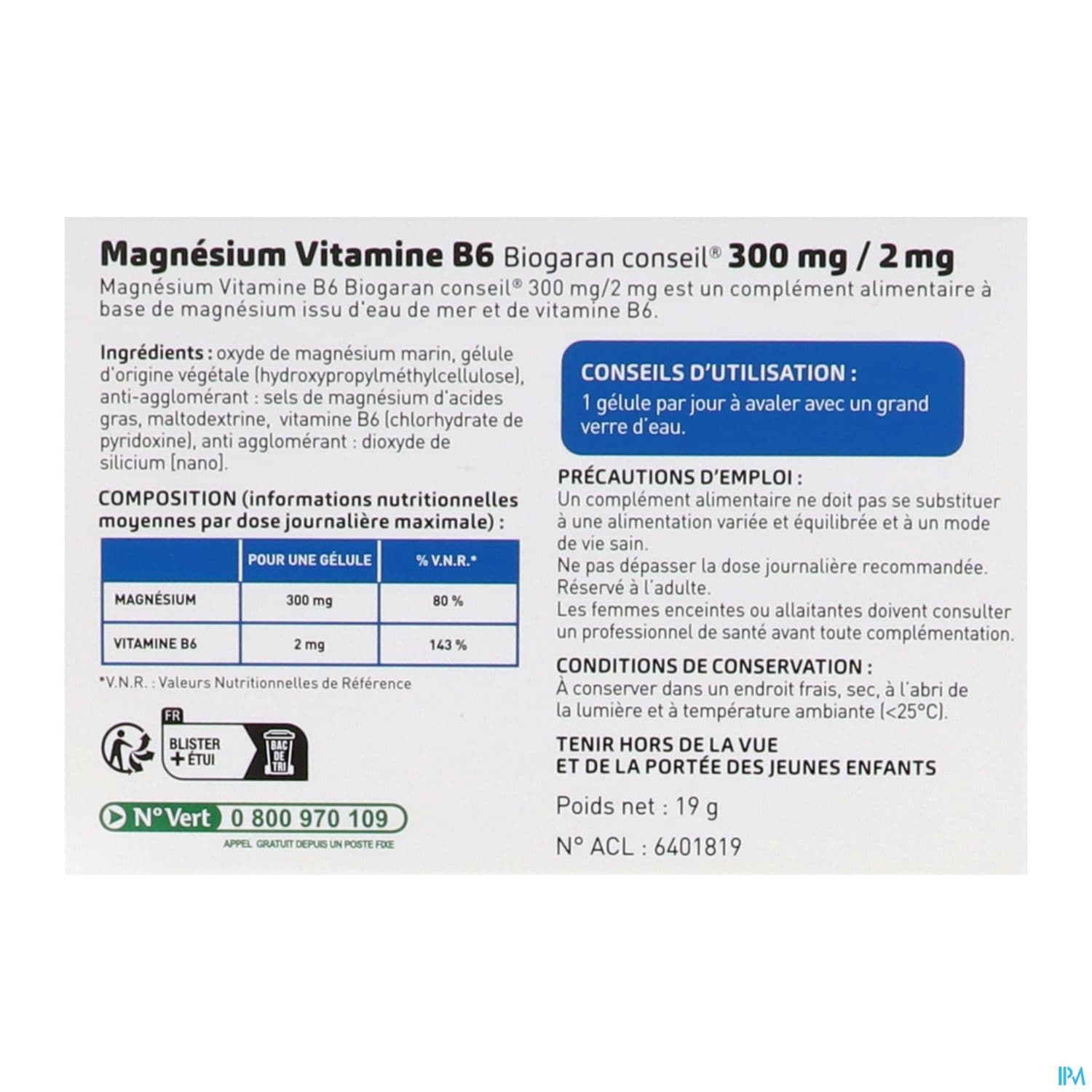 BIOGARAN MG/VIT B6 300M/2MG GELU30