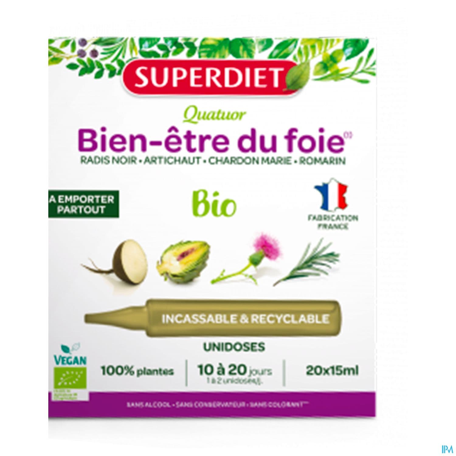 Superdiet Quatuor Digestion Bio Radis Noir Artichaut Chardon Marie Romarin Unidose 15ml 20