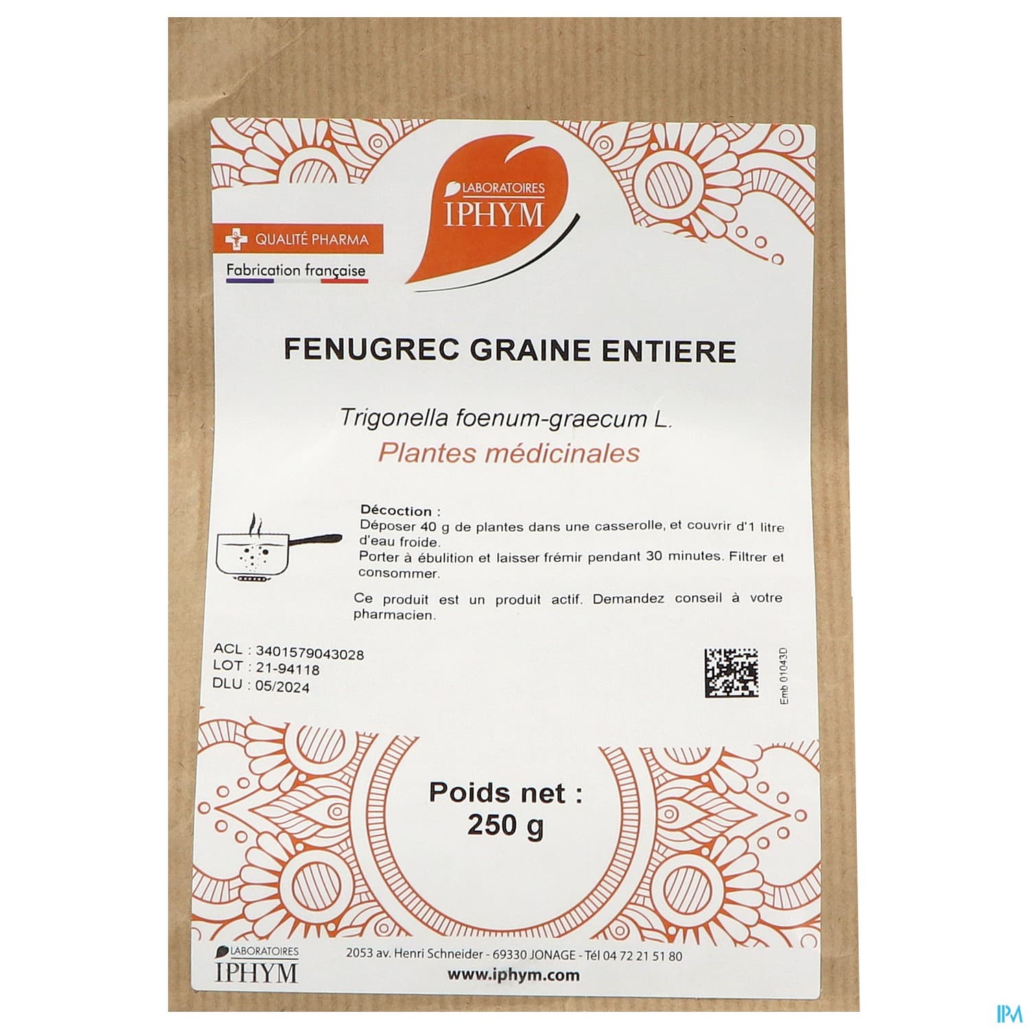 Iphym Fenugrec Graine Entiere 250g