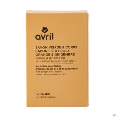 Avril Savon A Froid Visage Corps Orange Gingembre Certifie Bio 100g