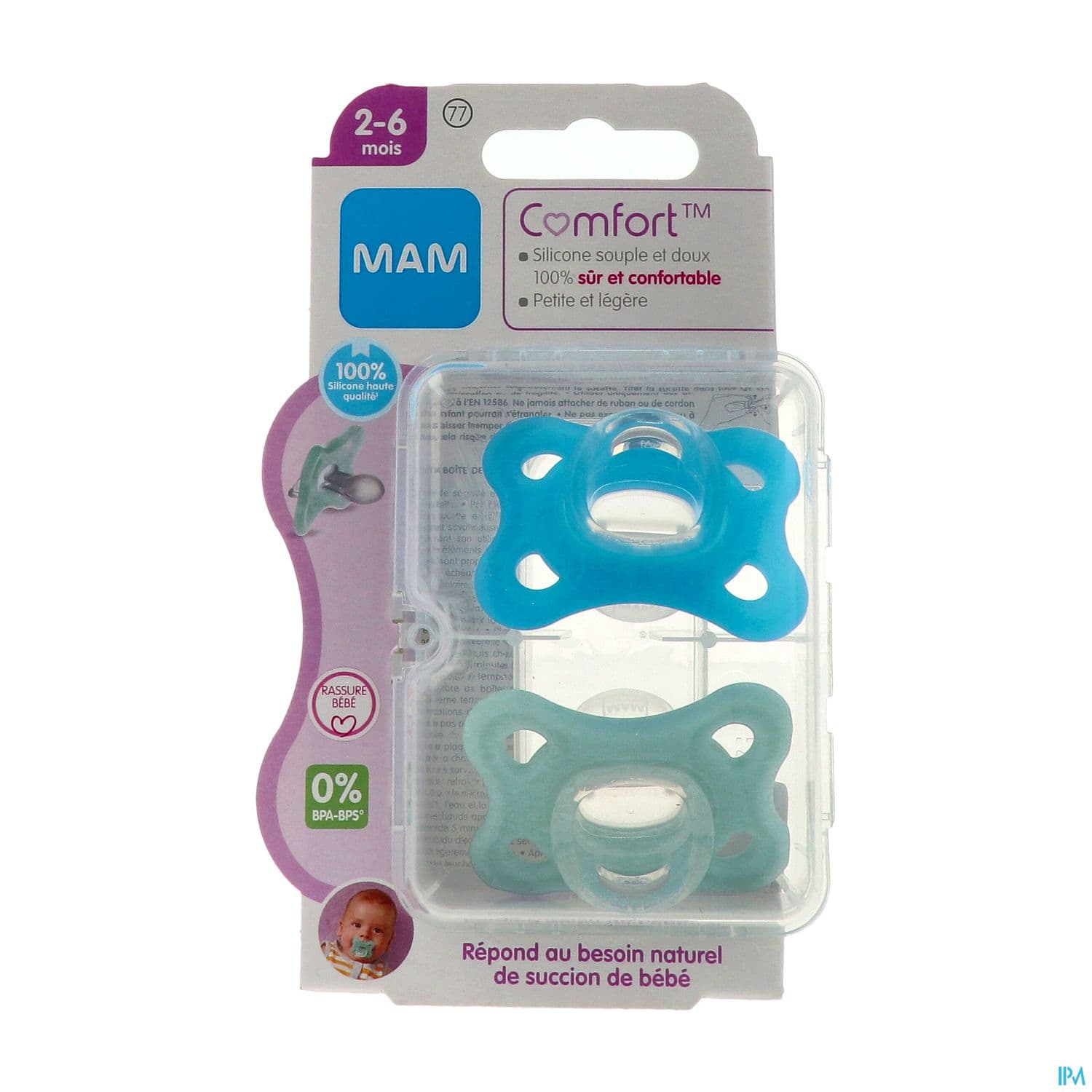 SUCET MAM COMFORT SIL BLEU 2-6M X2