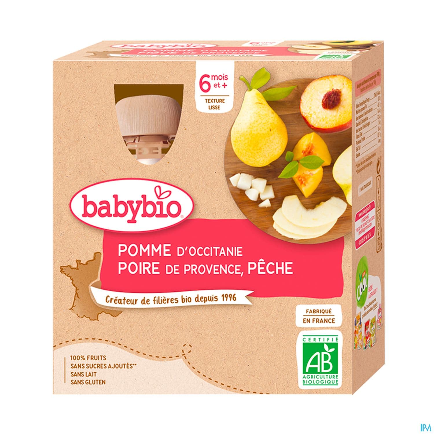 Babybio Pomme Poire Peche Gourde 6m 90g