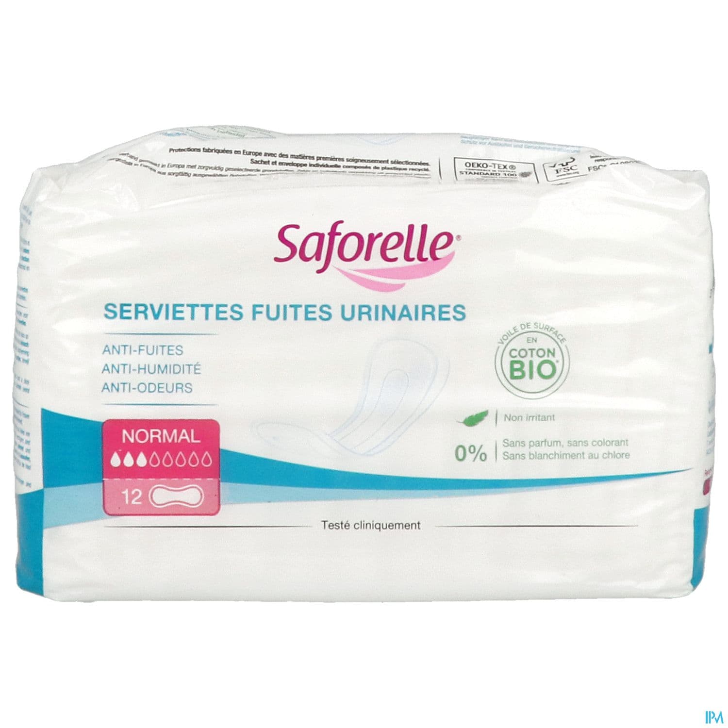 Saforelle Serviette Fuite Urinaire En Coton Bio Femme Normal Sachet 12