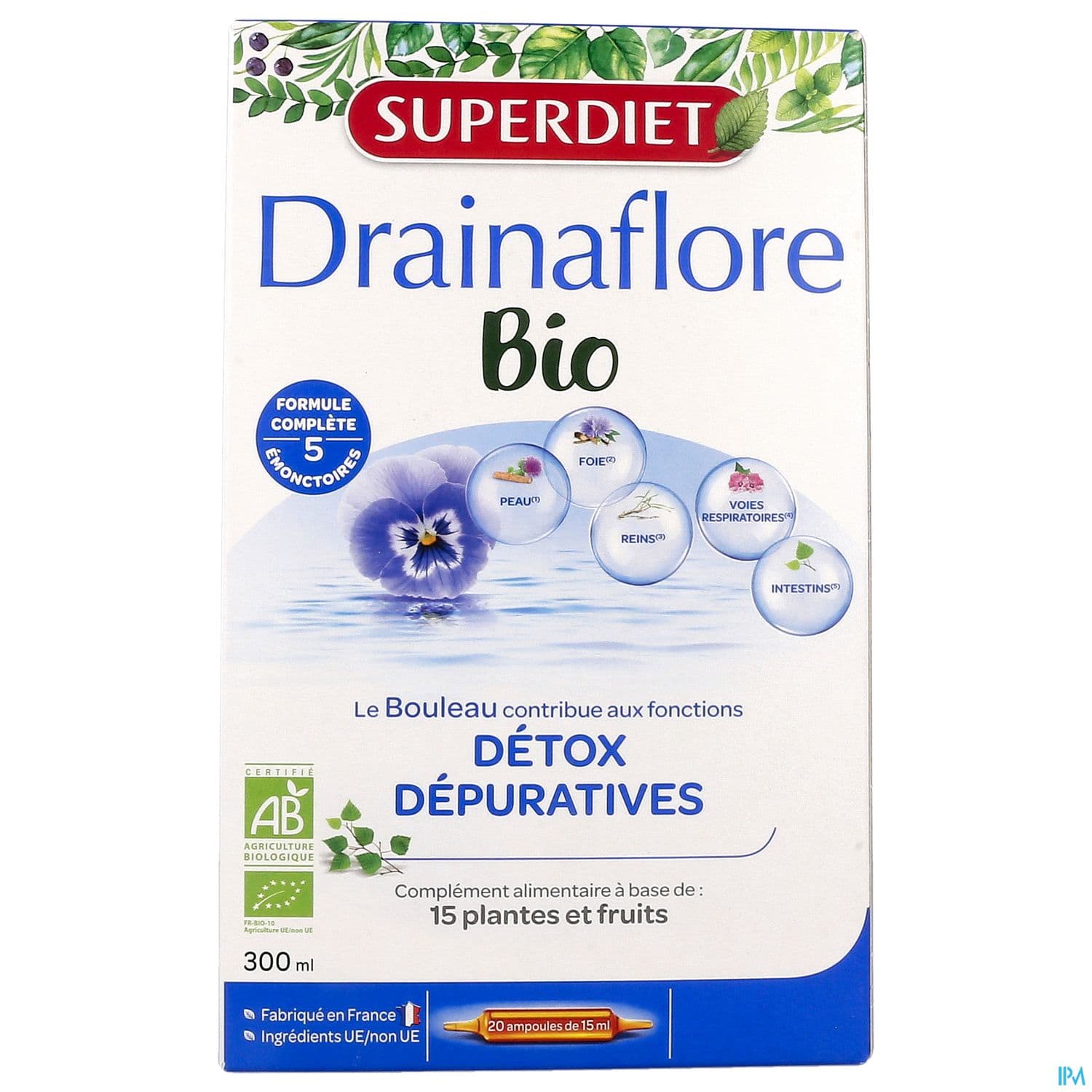Superdiet Drainaflore Bio Ampoule Buvable 15ml 20