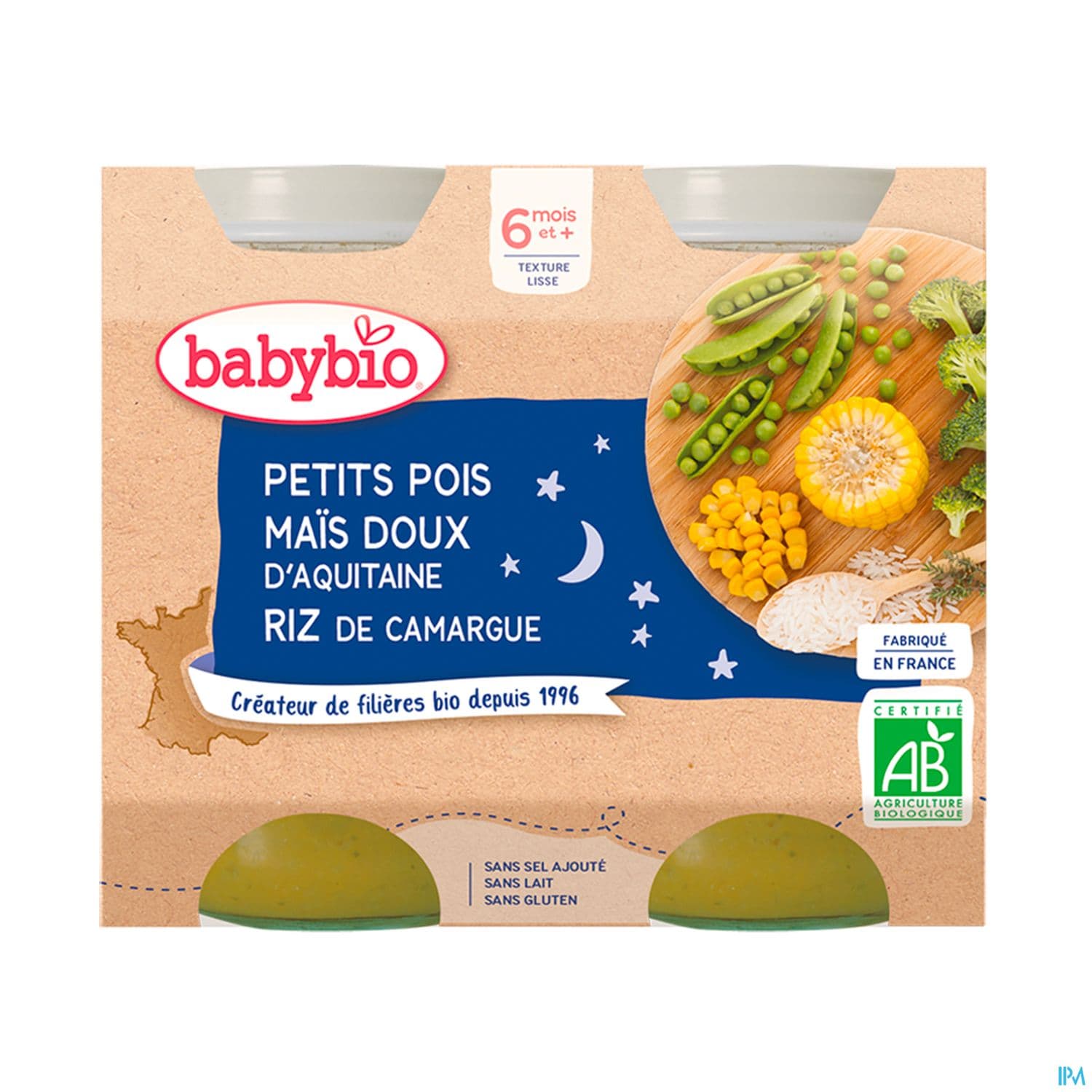 Babybio Bonne Nuit Petits Pois Mais Riz 6m 200g