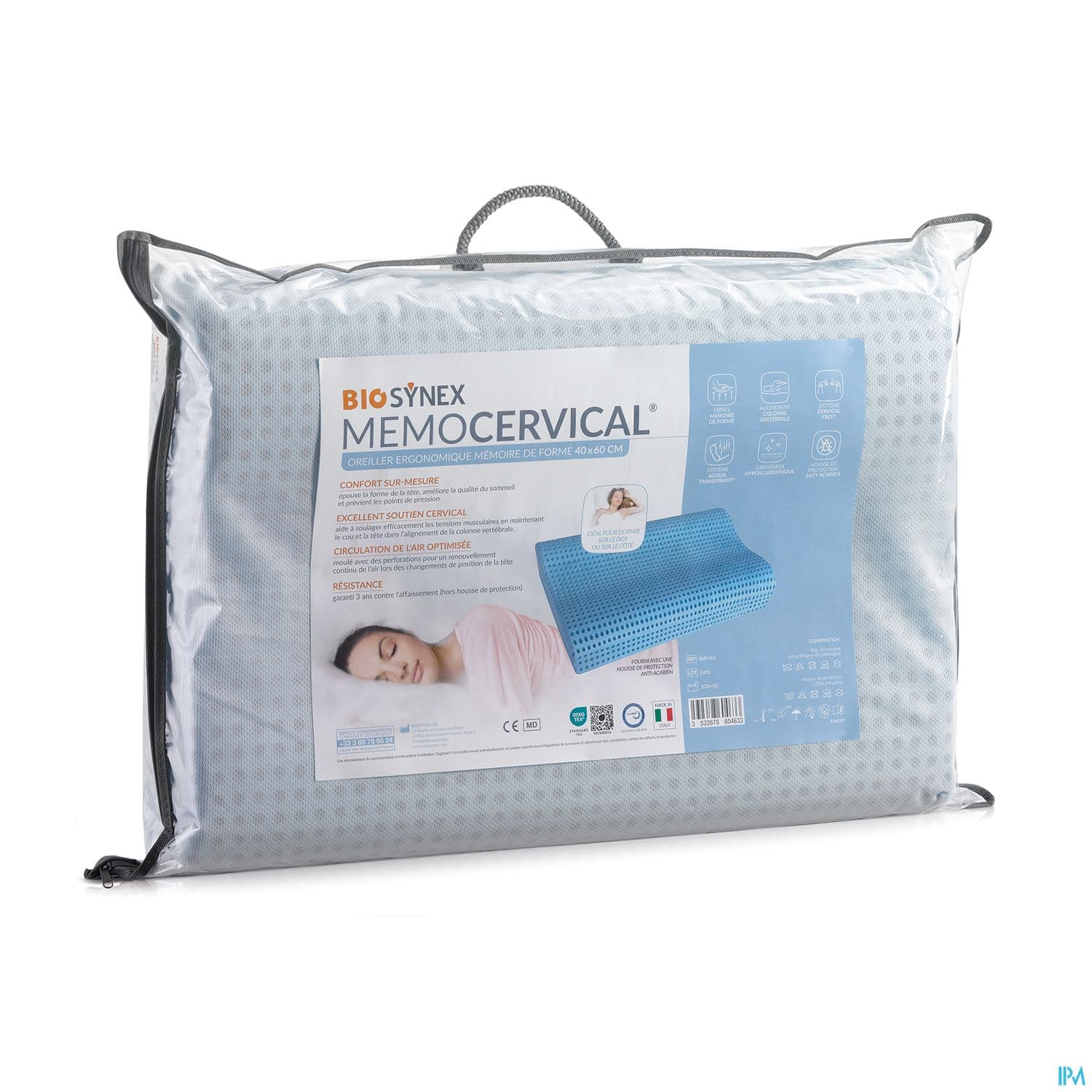 Innoxa Oreiller Memocervical Double Vague Bleu