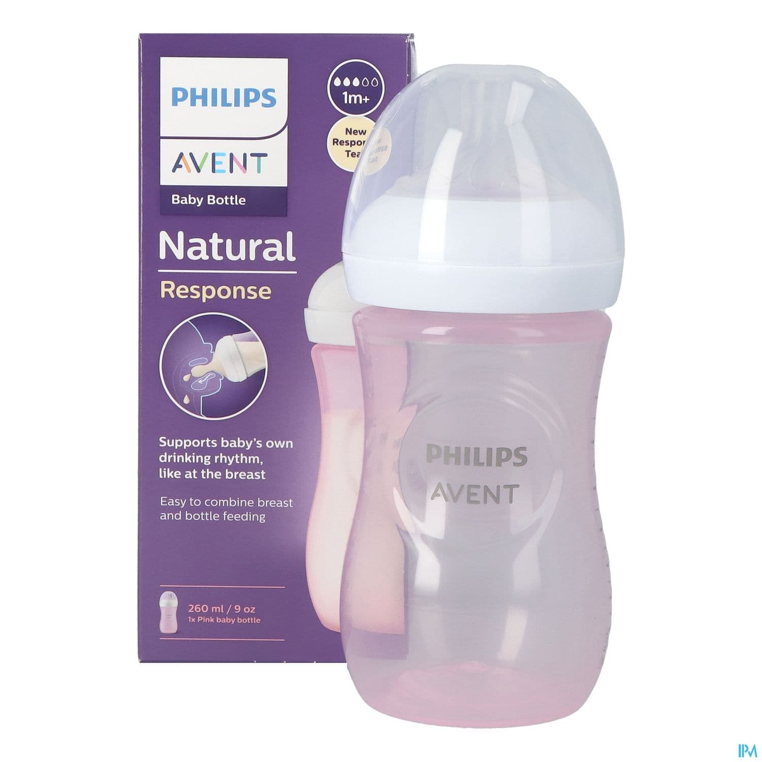 BIB AVENT NAT RESPONSE 260ML ROSE