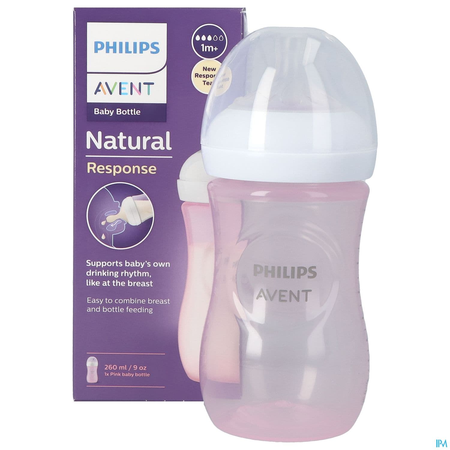 BIB AVENT NAT RESPONSE 260ML ROSE