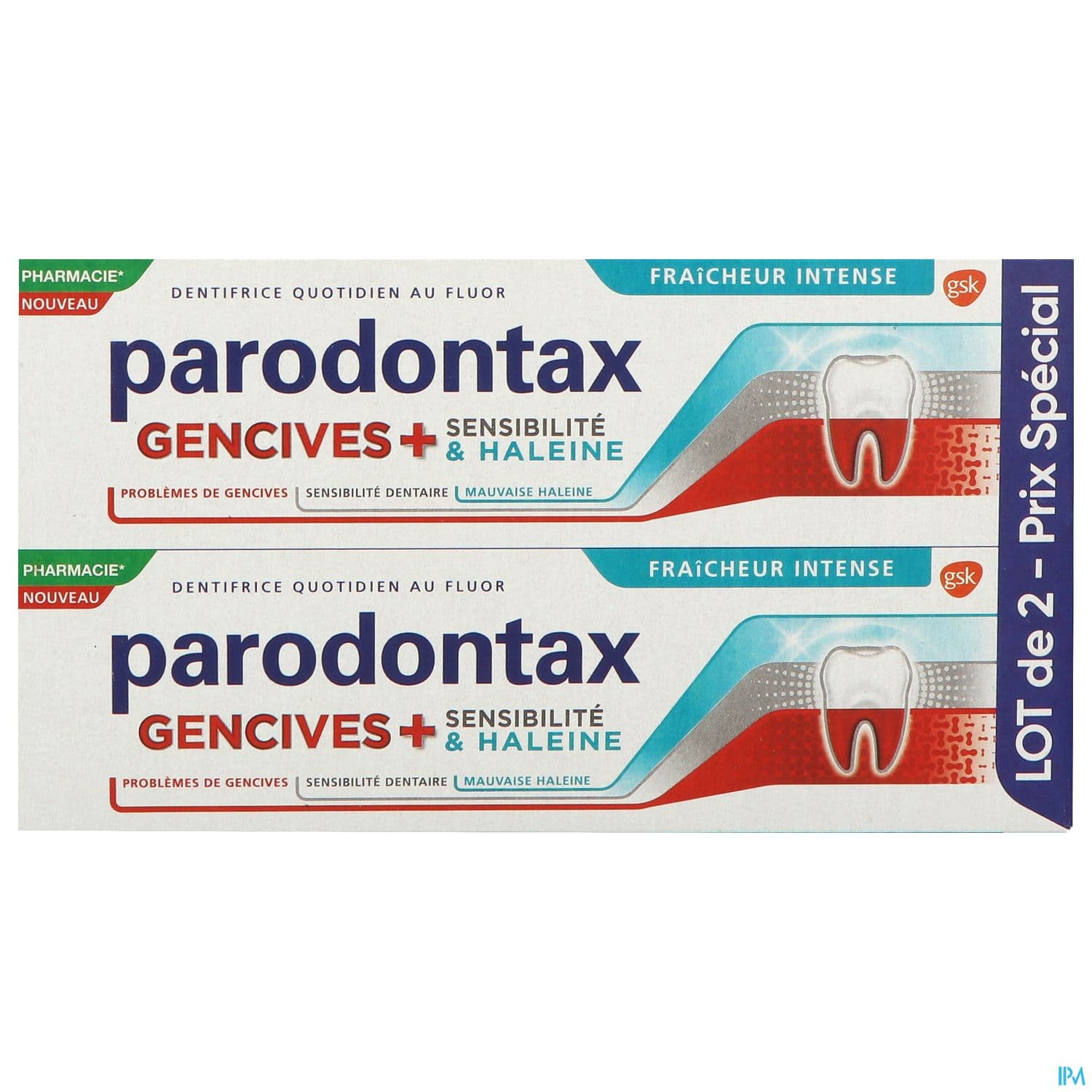 Parodontax Dentifrice Gencives + Sensibilite Haleine Fraicheur Intense 75ml X2