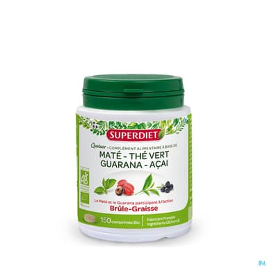 Superdiet Quatuor Brule Graisse Bio Mate Guarana The Vert Acai Comprime 150