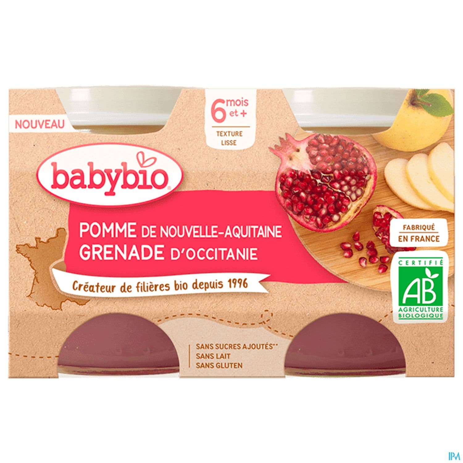 BABYBIO POMME/GRENADE POT 2X130G