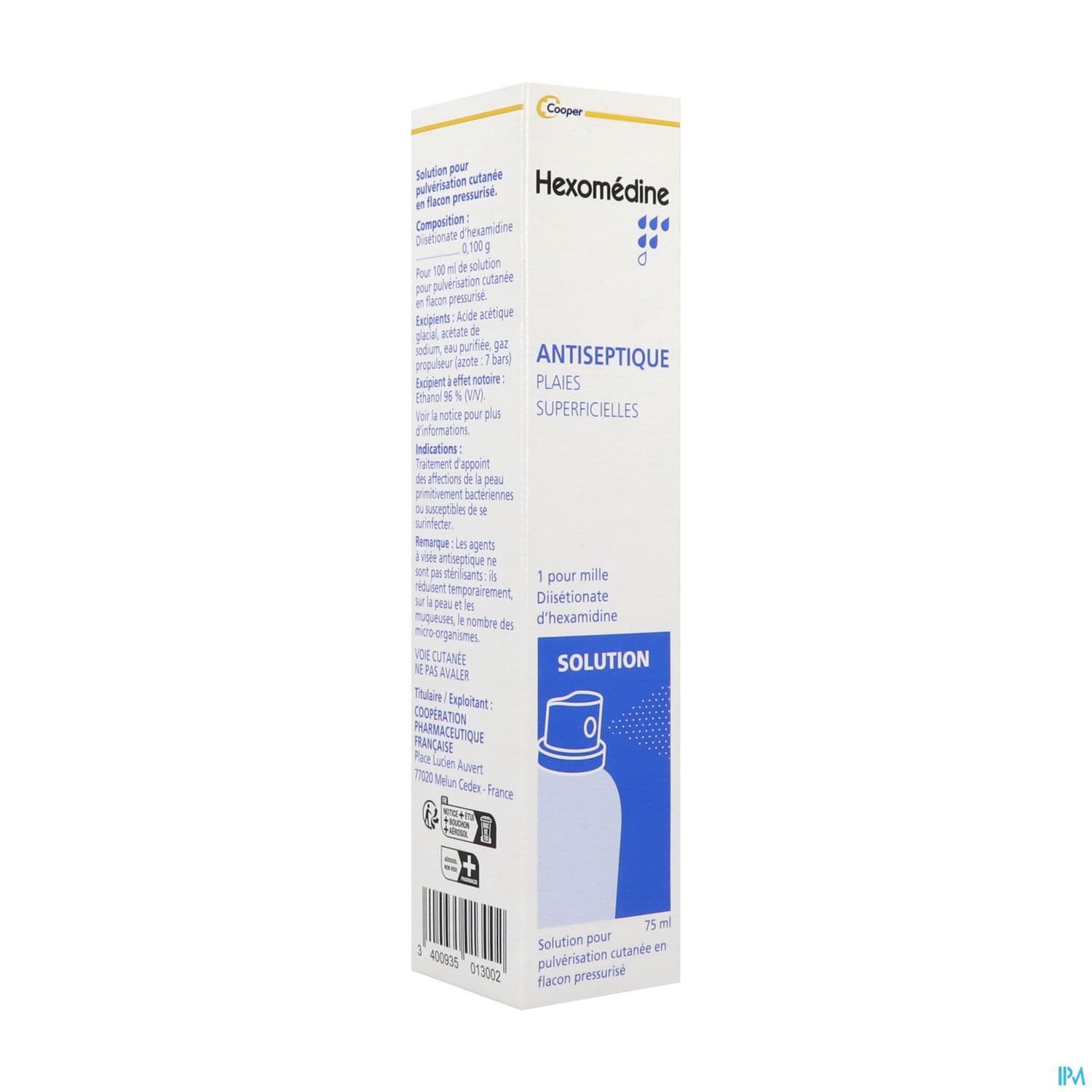 Hexomedine 0.1 Solution Pour Pulveris Cutanee 75ml