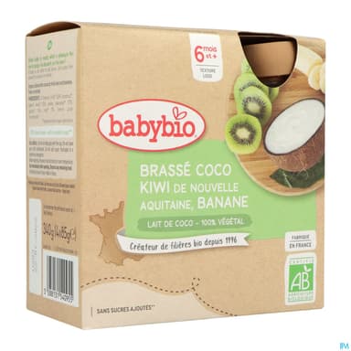 Babybio Brasse Vegetal Au Lait De Coco Kiwi Banane Gourde 6m 85g X4
