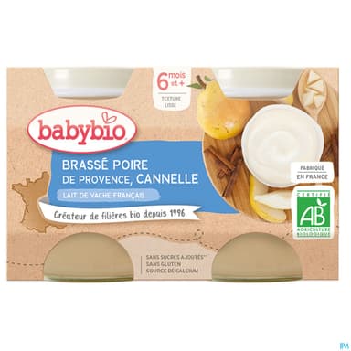 Babybio Brasse Au Lait De Vache Francais Poire De Provence Canelle 6m 130g X2