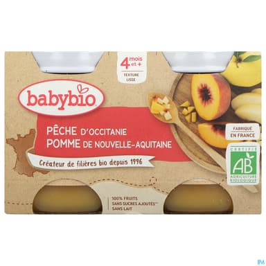 BABYBIO PECHE/POMME 2X130G