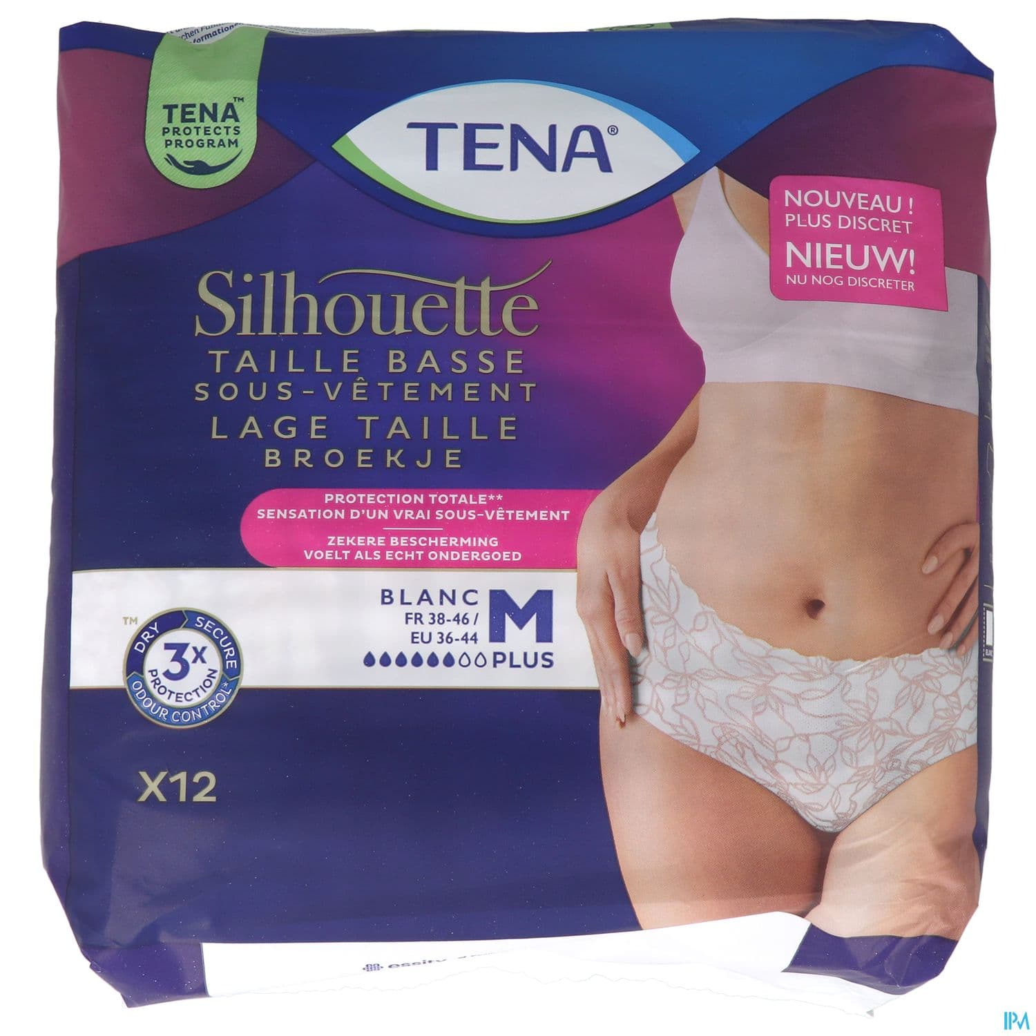 TENA SILHOUETTE PLUS TB M BLC X12