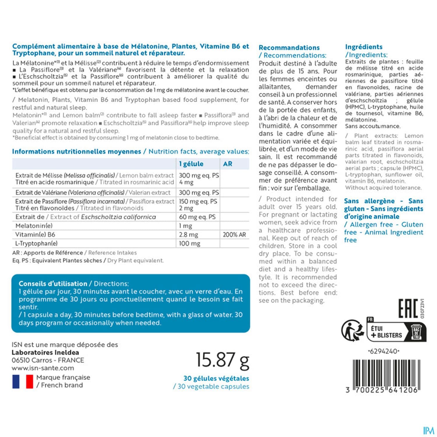 Ineldea Isn Somnil Sommeil Naturel Reparateur Gelule 30