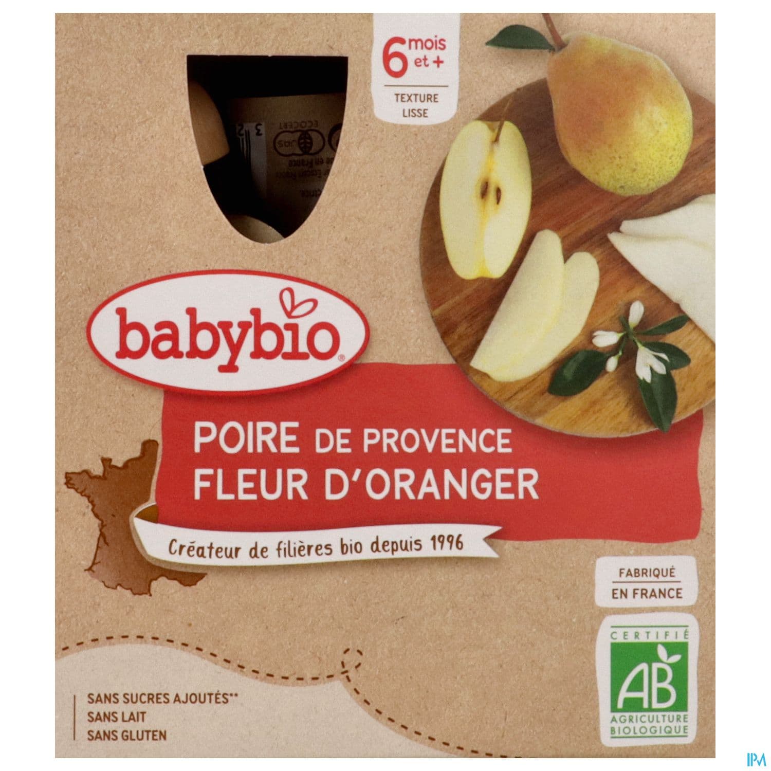 BABYBIO GOURD POIRE/FL ORANG 4X90G