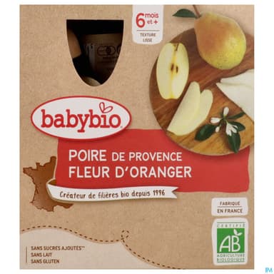 BABYBIO GOURD POIRE/FL ORANG 4X90G